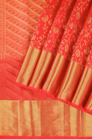 Exquisite Red Kanjeevaram Silk Saree with Gold Zari Floral Buttas and Contrast Pallu