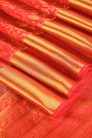 Exquisite Red Kanjeevaram Silk Saree with Gold Zari Floral Buttas and Contrast Pallu
