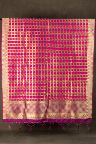 Magenta Banarasi dupatta with gold zari motifs	