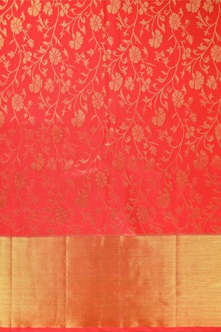 Exquisite Red Kanjeevaram Silk Saree with Gold Zari Floral Buttas and Contrast Pallu