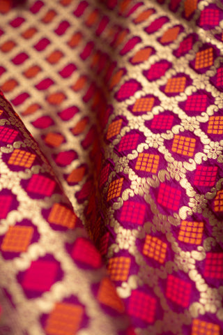 Magenta Banarasi dupatta with gold zari motifs	