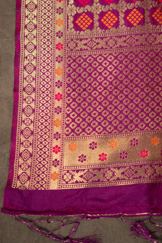 Magenta Banarasi dupatta with gold zari motifs	