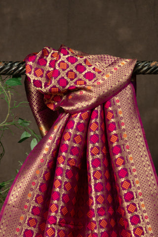 Magenta Banarasi dupatta with gold zari motifs	