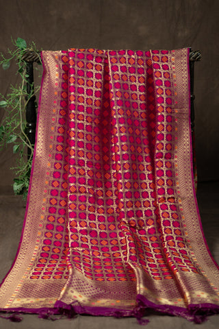 Magenta Banarasi dupatta with gold zari motifs	