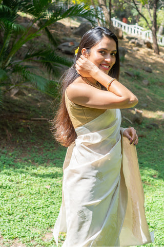 Off-White Banarasi Pure Silk Saree with Trishul-Damru Motifs