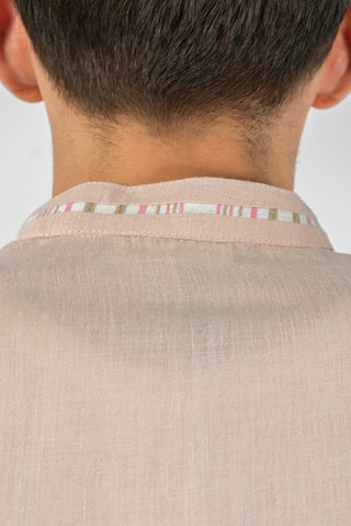 Peach Regular Long Kurta with Striped Center Placket Accent