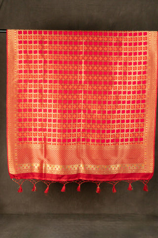 Scarlet red Banarasi dupatta with gold zari	