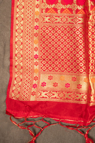 Scarlet red Banarasi dupatta with gold zari	