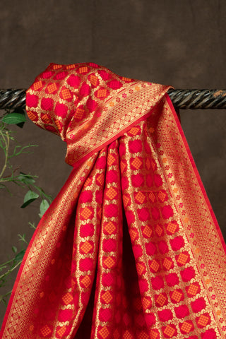 Scarlet red Banarasi dupatta with gold zari	