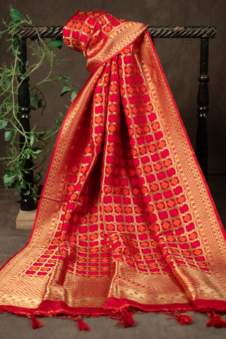 Scarlet red Banarasi dupatta with gold zari	