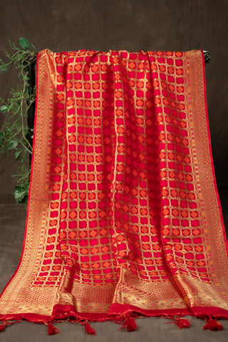 Scarlet red Banarasi dupatta with gold zari	