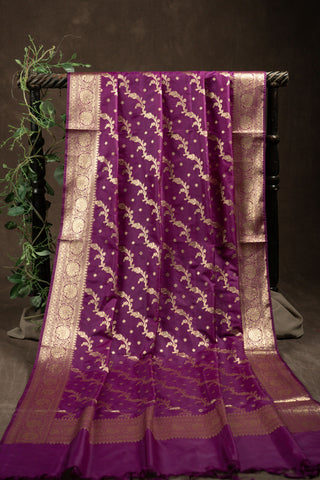 Magenta Banarasi art silk dupatta with diagonal zari motifs