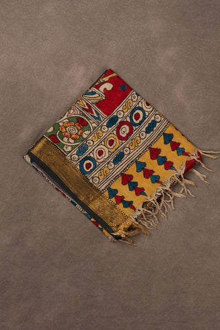 Hand Kalamkari Chennuri silk dupatta with mythological figures			