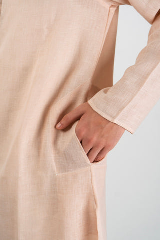 Peach Regular Long Kurta with Striped Center Placket Accent