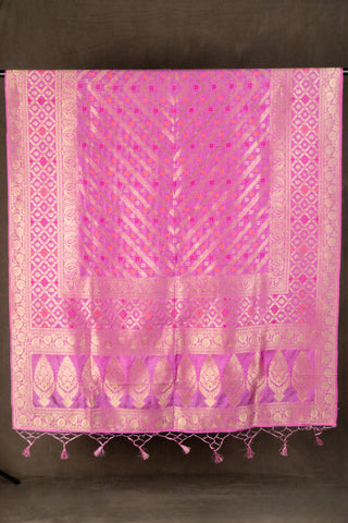 Dusty rose Banarasi dupatta with antique gold zari	