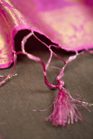 Dusty rose Banarasi dupatta with antique gold zari	
