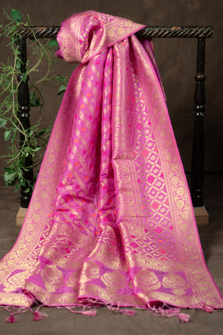 Dusty rose Banarasi dupatta with antique gold zari	