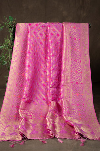 Dusty rose Banarasi dupatta with antique gold zari	