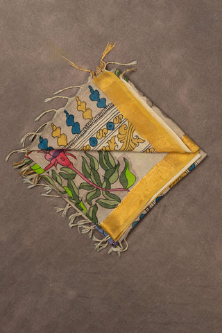 Hand Kalamkari Chennuri silk dupatta with Mangalagiri border			