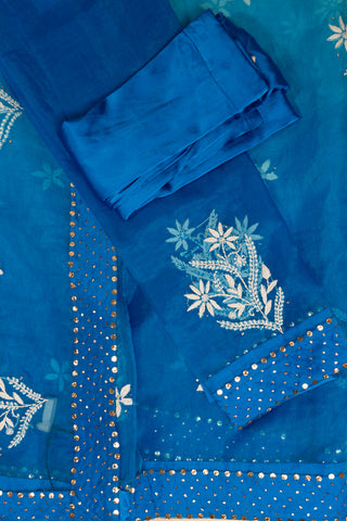 Two-Tone Blue Organza Chikankari Saree with Sky Blue and Multi-Blue Shades