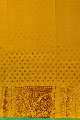 Radiant Yellow Kanjivaram Silk Saree with Green Trim and Self-Weave Motifs