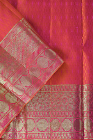 Vibrant Red Kanjivaram Silk Saree with Traditional Gold Zari Weave and Coin Motifs