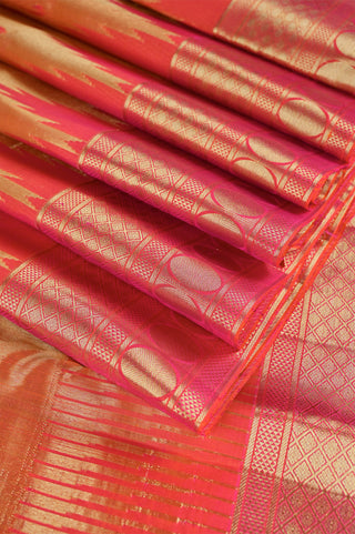 Vibrant Red Kanjivaram Silk Saree with Traditional Gold Zari Weave and Coin Motifs