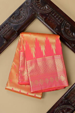 Vibrant Red Kanjivaram Silk Saree with Traditional Gold Zari Weave and Coin Motifs