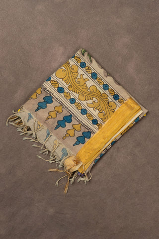 Hand Kalamkari Chennuri silk dupatta with Mangalagiri border			