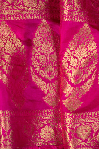 Fuchsia pink Banarasi dupatta with gold zari motifs	
