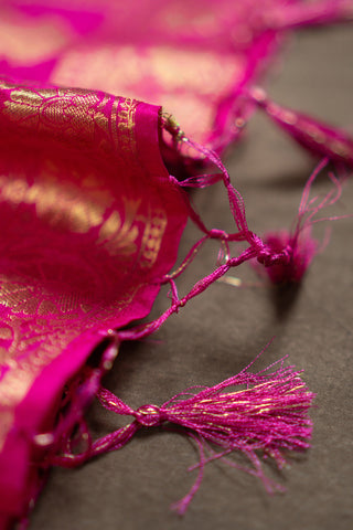 Vibrant Fuchsia Pink Art Silk Banarasi Dupatta with Rich Gold Zari