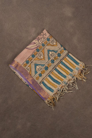 Pink hand Kalamkari Chennuri silk dupatta with floral motifs			