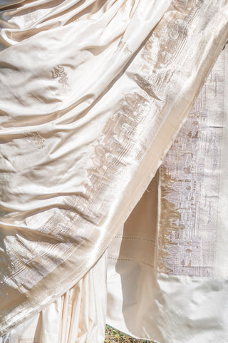 Off-White Banarasi Pure Silk Saree with Trishul-Damru Motifs