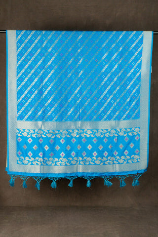 Blue Banarasi dupatta with light gold zari stripes	