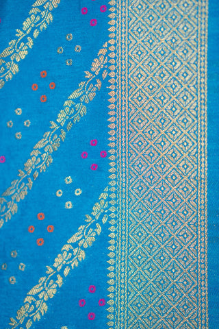 Blue Banarasi dupatta with light gold zari stripes	