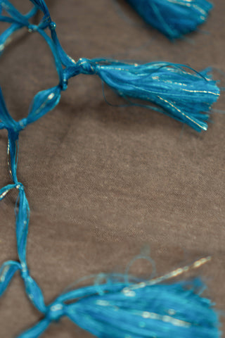 Blue Banarasi dupatta with light gold zari stripes	