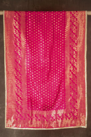 Rani pink Banarasi Dola silk dupatta with diamond jaal