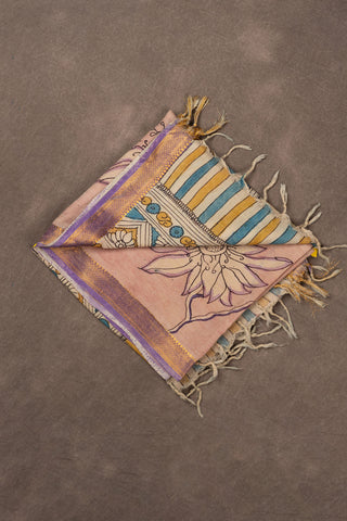 Pink hand Kalamkari Chennuri silk dupatta with floral motifs			