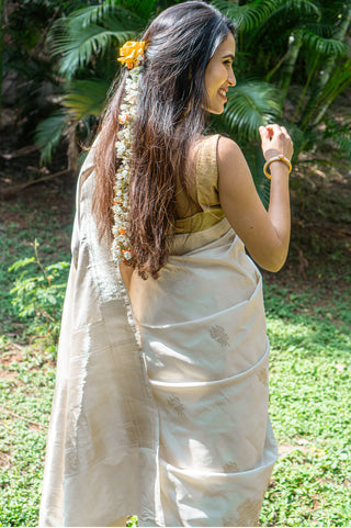 Off-White Banarasi Pure Silk Saree with Trishul-Damru Motifs