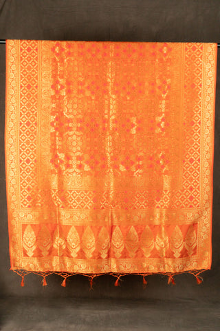 Orange art silk Banarasi dupatta with intricate gold zari weaving	