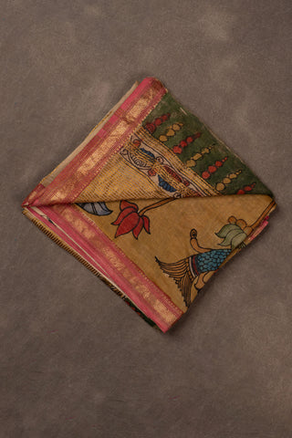 Hand Kalamkari Chennuri silk dupatta with tissue zari pallu			