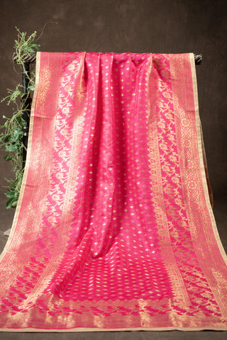 Rani pink Banarasi Dola silk dupatta with diamond jaal