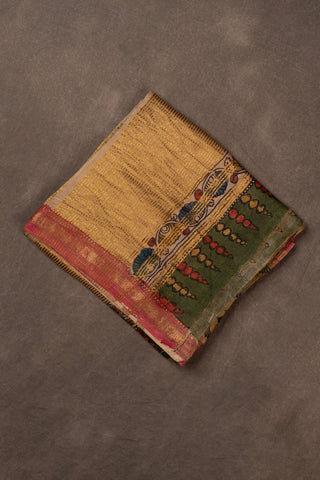Hand Kalamkari Chennuri silk dupatta with tissue zari pallu			