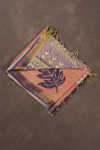 Soft pink hand Kalamkari Chennuri silk dupatta with floral motifs			