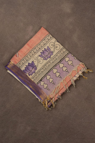 Soft pink hand Kalamkari Chennuri silk dupatta with floral motifs			