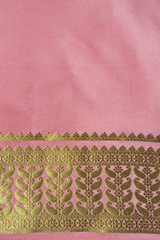 Muted Rose Pink Pure Crepe Silk Saree with Gold Zari Border & Striped Pallu