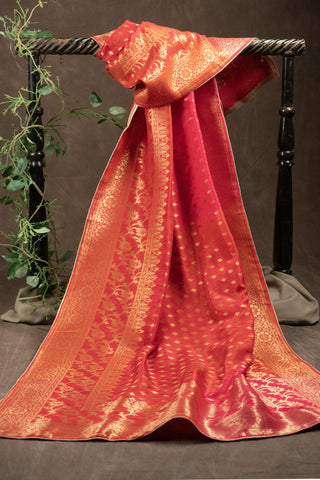 Red and rani Banarasi Dola silk dupatta with zari work