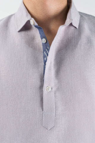 Men's Linen Blend Short Kurta with Contrast Trim