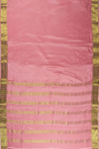 Muted Rose Pink Pure Crepe Silk Saree with Gold Zari Border & Striped Pallu
