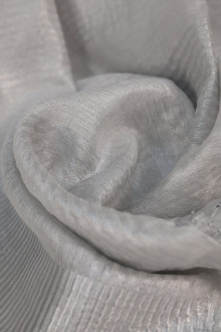 Silver Tissue Linen Saree with contemporary cut work & mirror embroidery with zari border